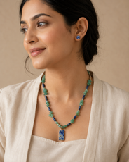 Forest Tide Aventurine with Lapis Pendant Necklace & Lapis Lazuli Stud Earring