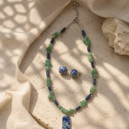 Forest Tide Aventurine with Lapis Pendant Necklace & Lapis Lazuli Stud Earring