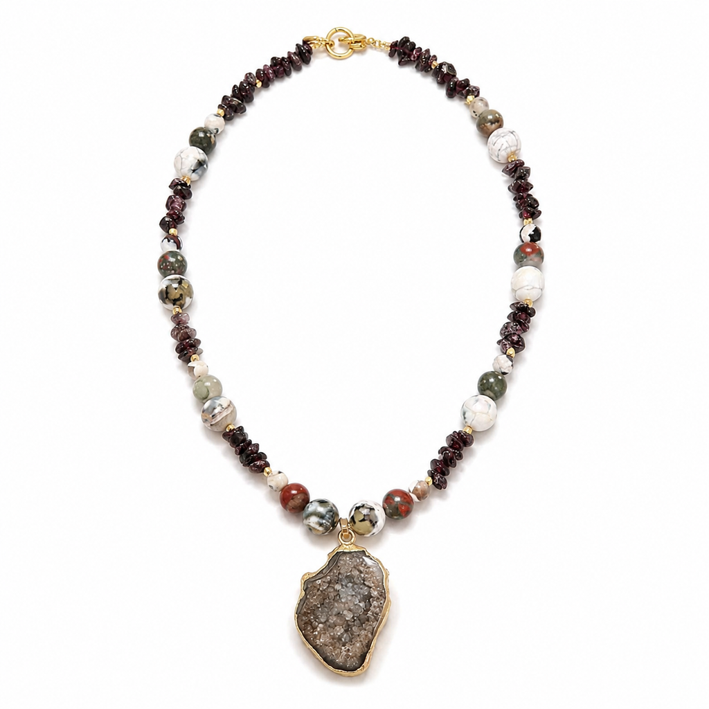 Wild Terrain Jasper & Mixed Gemstone Druzy Necklace