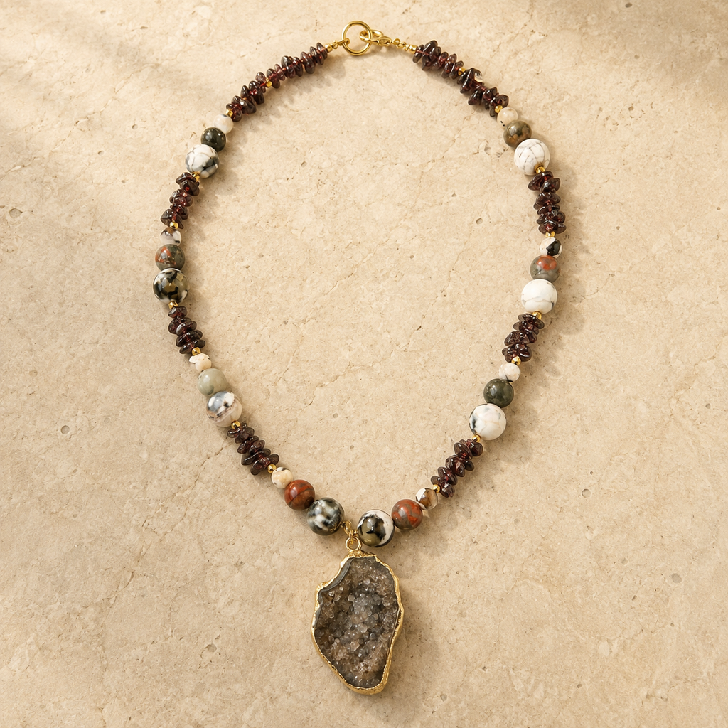 Wild Terrain Jasper & Mixed Gemstone Druzy Necklace
