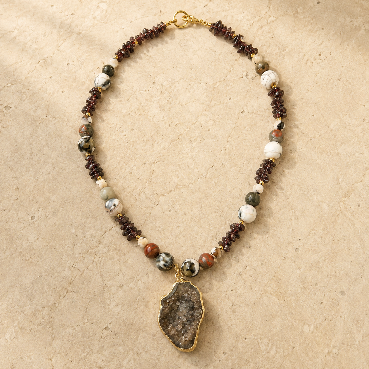 Wild Terrain Jasper & Mixed Gemstone Druzy Necklace