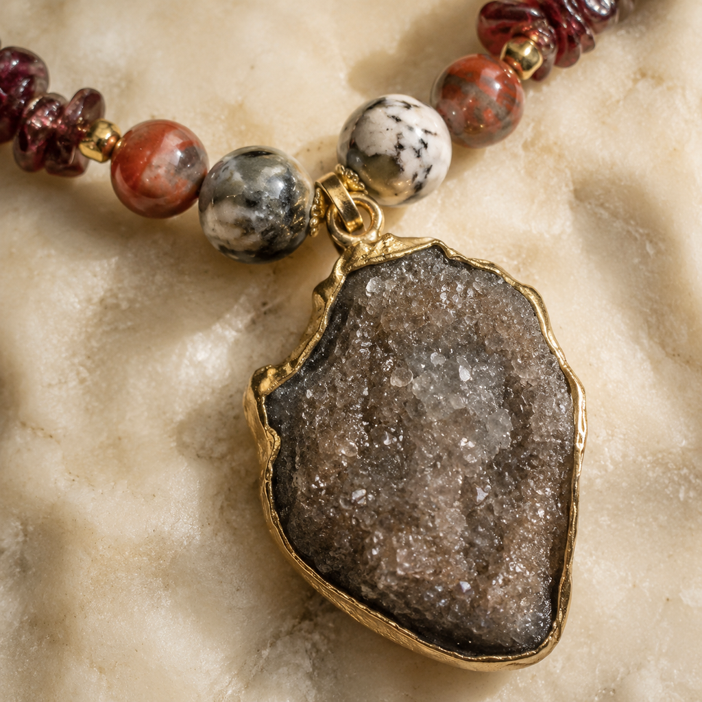 Wild Terrain Jasper & Mixed Gemstone Druzy Necklace