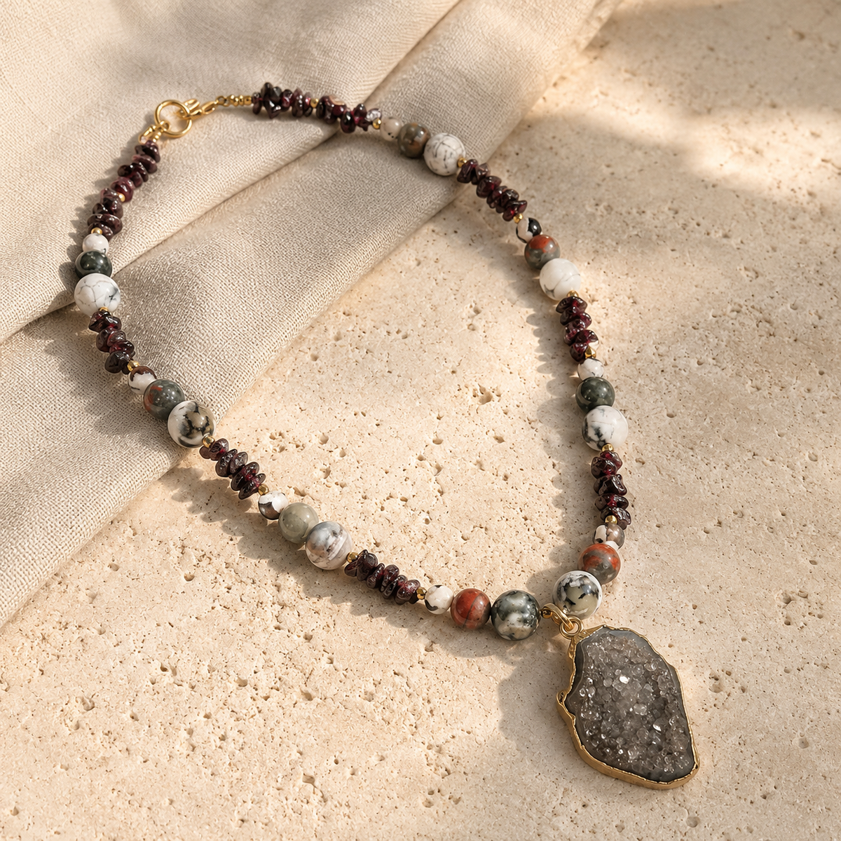 Wild Terrain Jasper & Mixed Gemstone Druzy Necklace