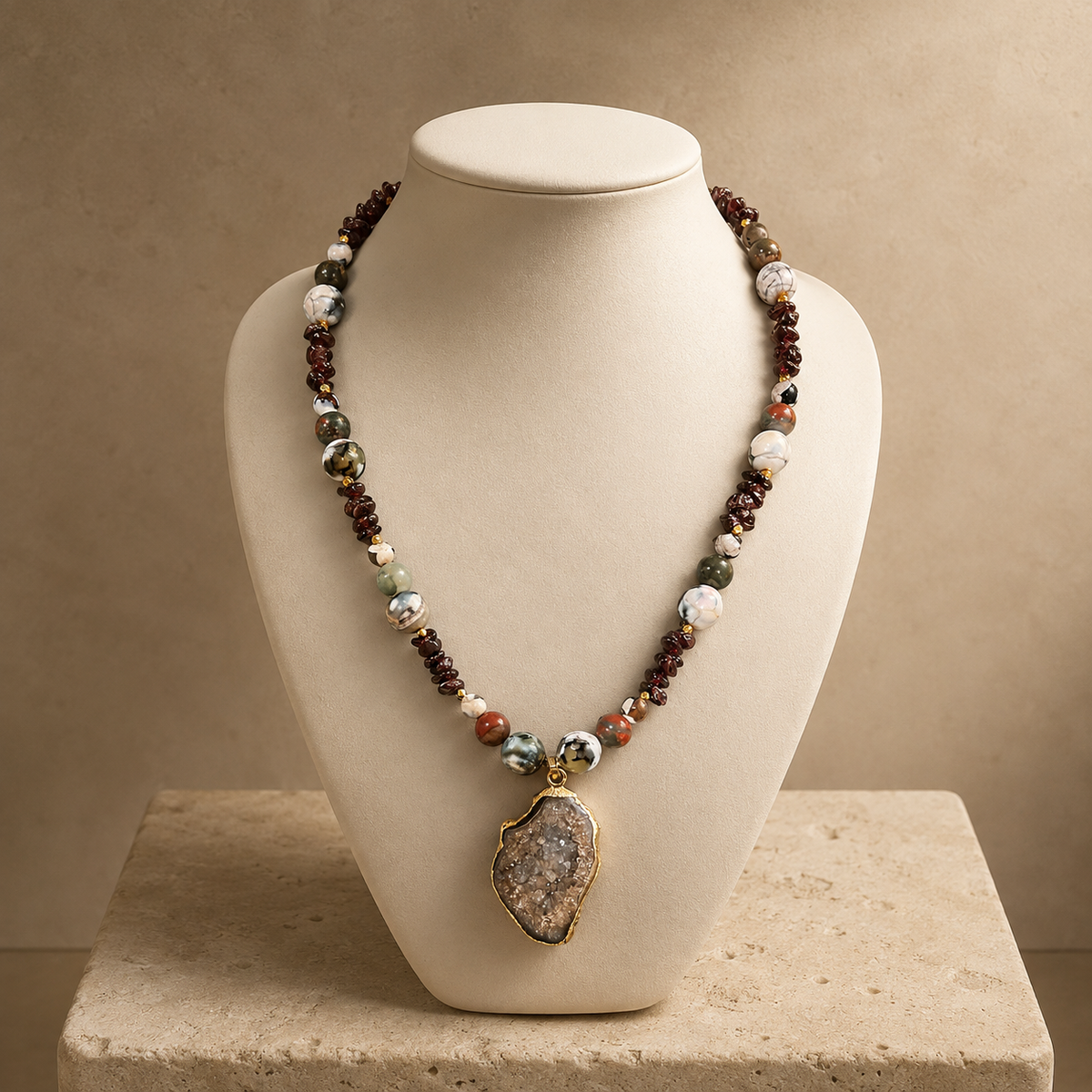 Wild Terrain Jasper & Mixed Gemstone Druzy Necklace