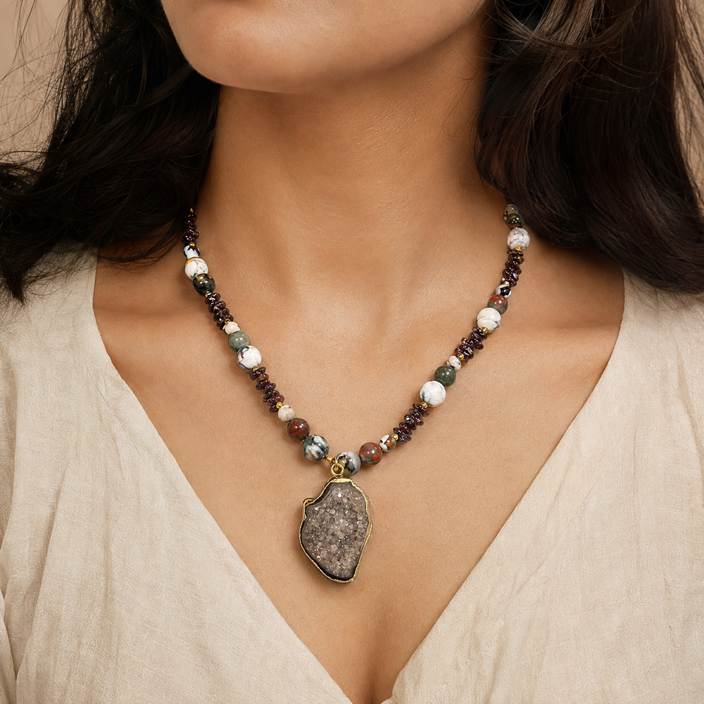 Wild Terrain Jasper & Mixed Gemstone Druzy Necklace