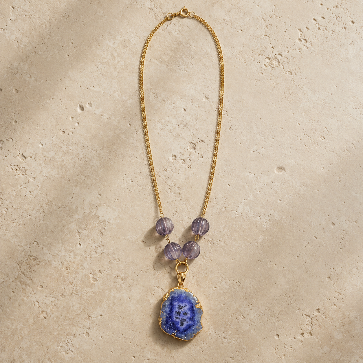 Indigo Bloom Blue Agate Slice Pendant Necklace