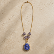 Indigo Bloom Blue Agate Slice Pendant Necklace