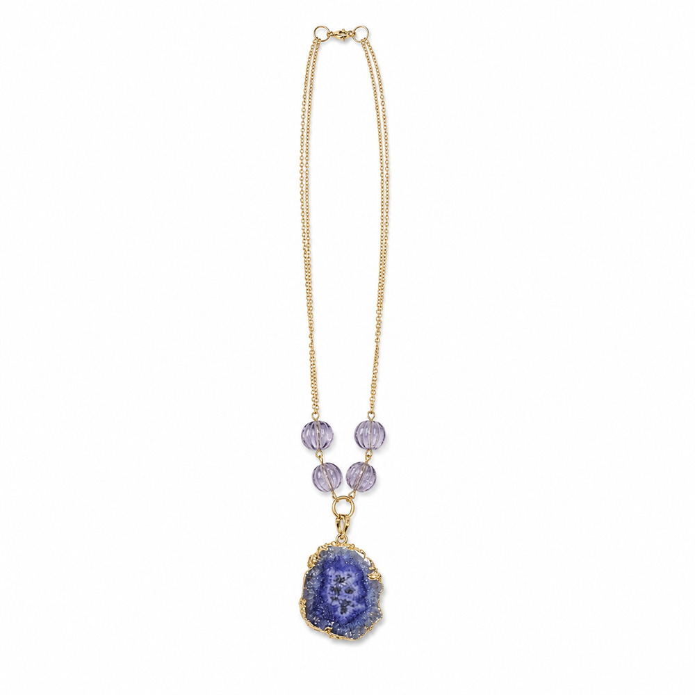 Indigo Bloom Blue Agate Slice Pendant Necklace