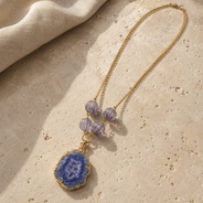 Indigo Bloom Blue Agate Slice Pendant Necklace