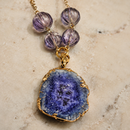 Indigo Bloom Blue Agate Slice Pendant Necklace
