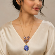 Indigo Bloom Blue Agate Slice Pendant Necklace