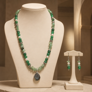 Emerald Dew Aventurine & Agate Pendant Necklace Set