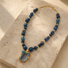 Midnight Tide Blue Onyx Geode Pendant Necklace