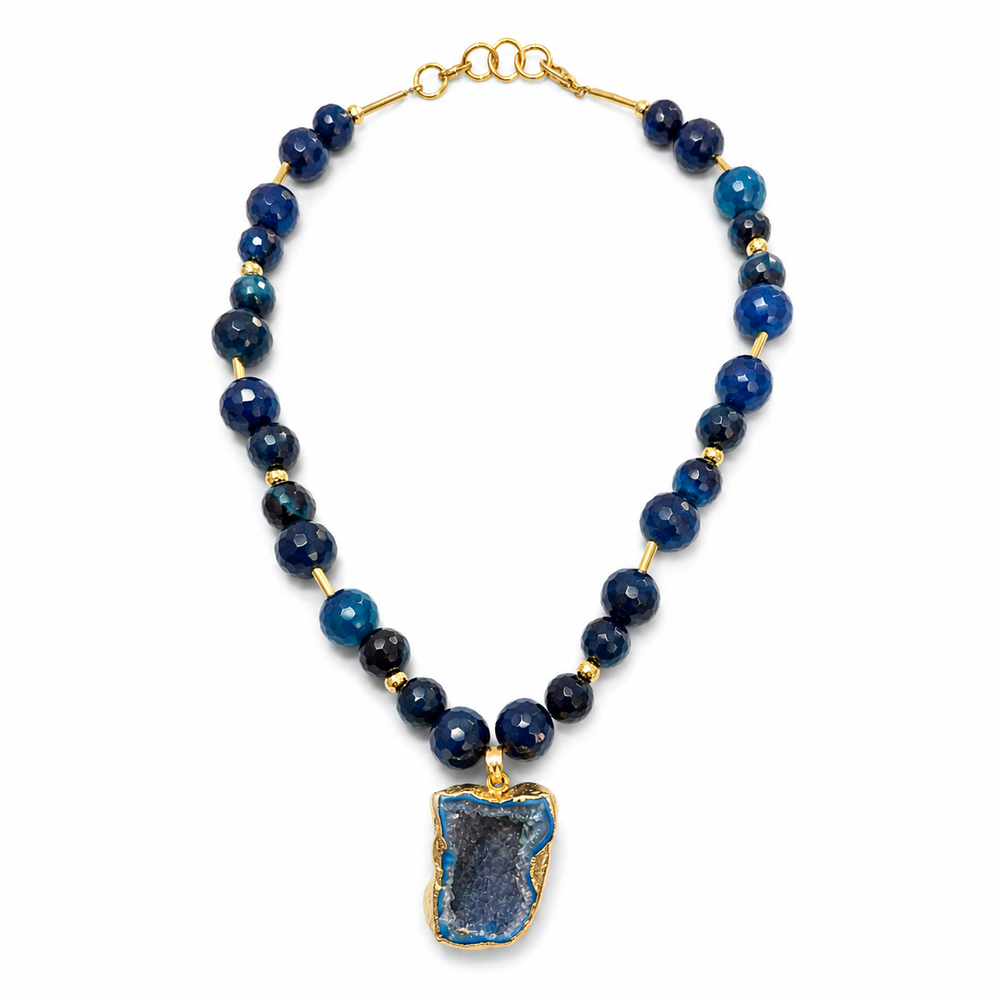 Midnight Tide Blue Onyx Geode Pendant Necklace