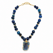 Midnight Tide Blue Onyx Geode Pendant Necklace