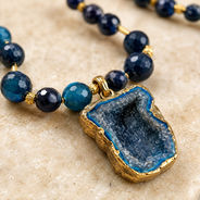 Midnight Tide Blue Onyx Geode Pendant Necklace