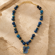 Midnight Tide Blue Onyx Geode Pendant Necklace