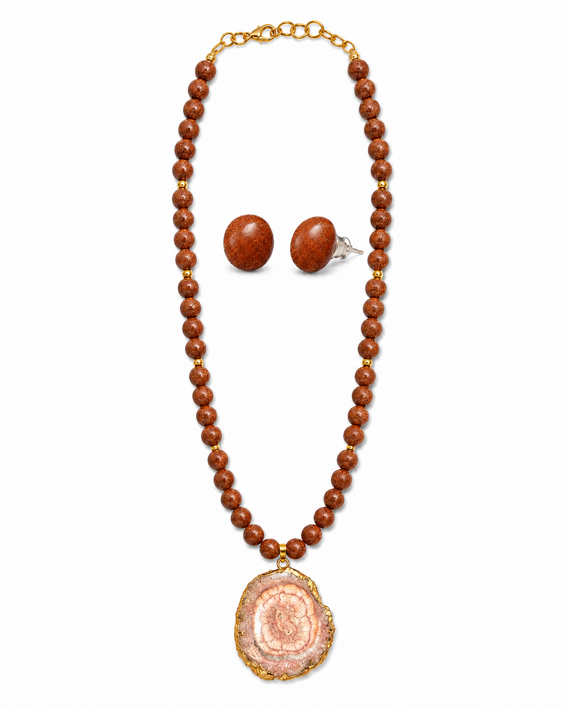 Desert Gleam Gold Sandstone Slice Pendant Necklace & Sandstone Stud Earring