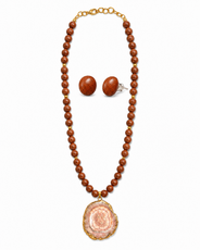 Desert Gleam Gold Sandstone Slice Pendant Necklace & Sandstone Stud Earring