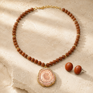 Desert Gleam Gold Sandstone Slice Pendant Necklace & Sandstone Stud Earring