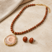 Desert Gleam Gold Sandstone Slice Pendant Necklace & Sandstone Stud Earring
