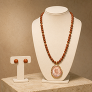 Desert Gleam Gold Sandstone Slice Pendant Necklace & Sandstone Stud Earring