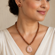 Desert Gleam Gold Sandstone Slice Pendant Necklace & Sandstone Stud Earring