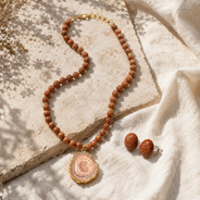 Desert Gleam Gold Sandstone Slice Pendant Necklace & Sandstone Stud Earring