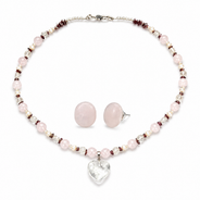 Blush Agate Heart Pendant Necklace Set in a stone and bead detail view