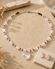 Blush Agate Heart Pendant Necklace Set in an alternate product view