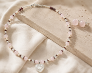 Blush Agate Heart Pendant Necklace Set in an alternate flat lay