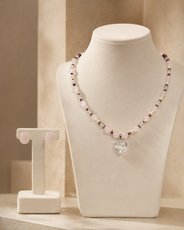 Blush Agate Heart Pendant Necklace Set worn by a model in an alternate view