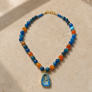 Cobalt Blue Agate Slice Pendant Necklace