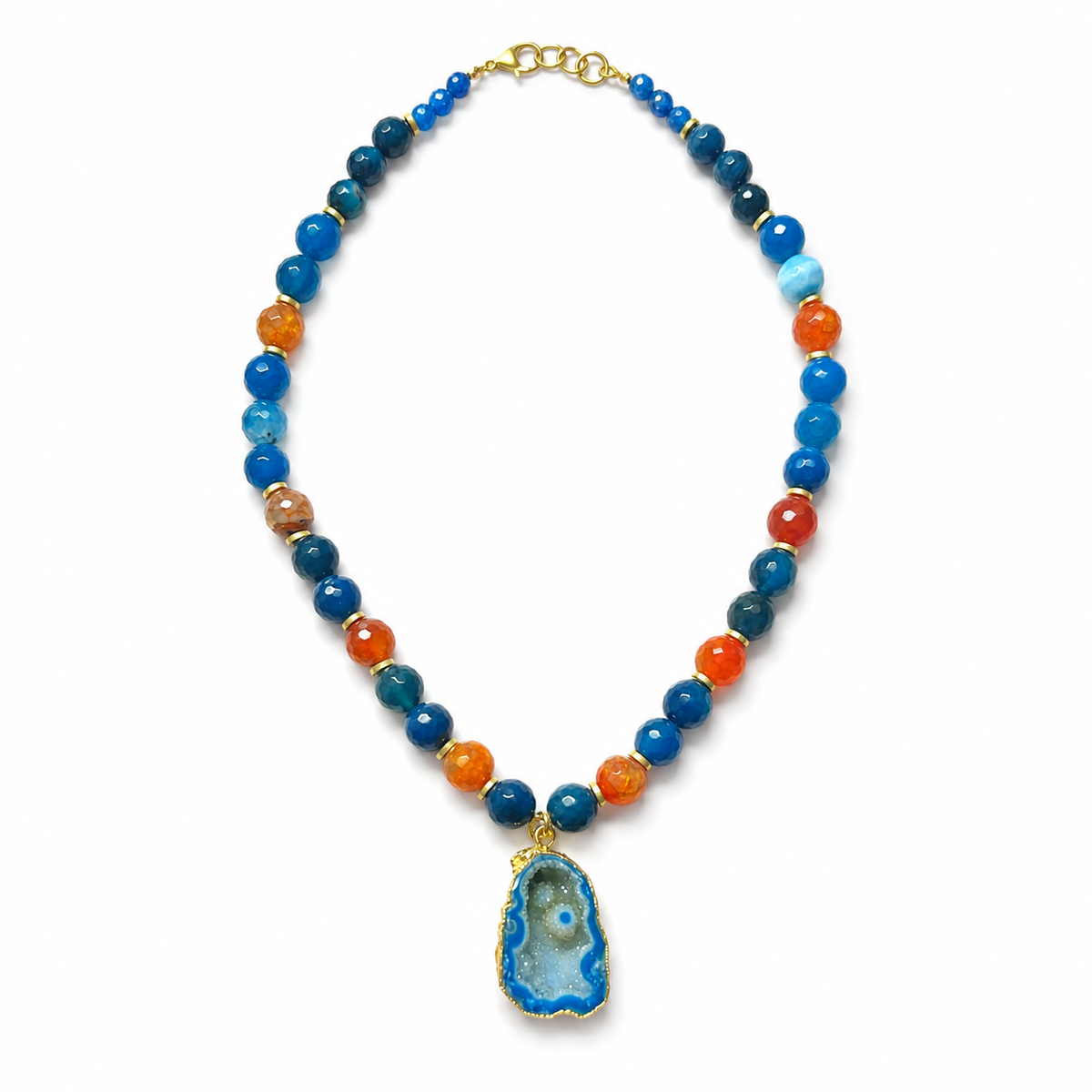 Cobalt Blue Agate Slice Pendant Necklace