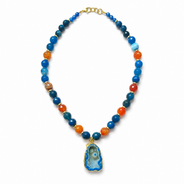 Cobalt Blue Agate Slice Pendant Necklace