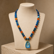 Cobalt Blue Agate Slice Pendant Necklace