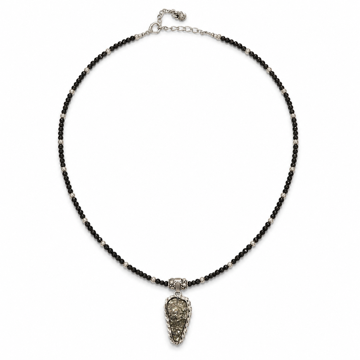Midnight Spark Black Beaded Pyrite Pendant Necklace