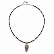 Midnight Spark Black Beaded Pyrite Pendant Necklace