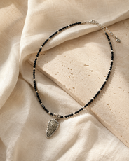 Midnight Spark Black Beaded Pyrite Pendant Necklace