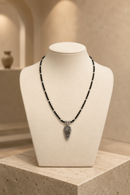 Midnight Spark Black Beaded Pyrite Pendant Necklace