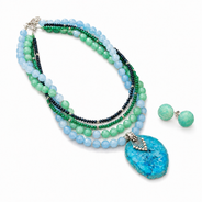 Azure Drift Blue Agate Five-Layer Pendant Necklace with Seafoam Agate Studs