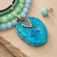 Azure Drift Blue Agate Five-Layer Pendant Necklace with Seafoam Agate Studs