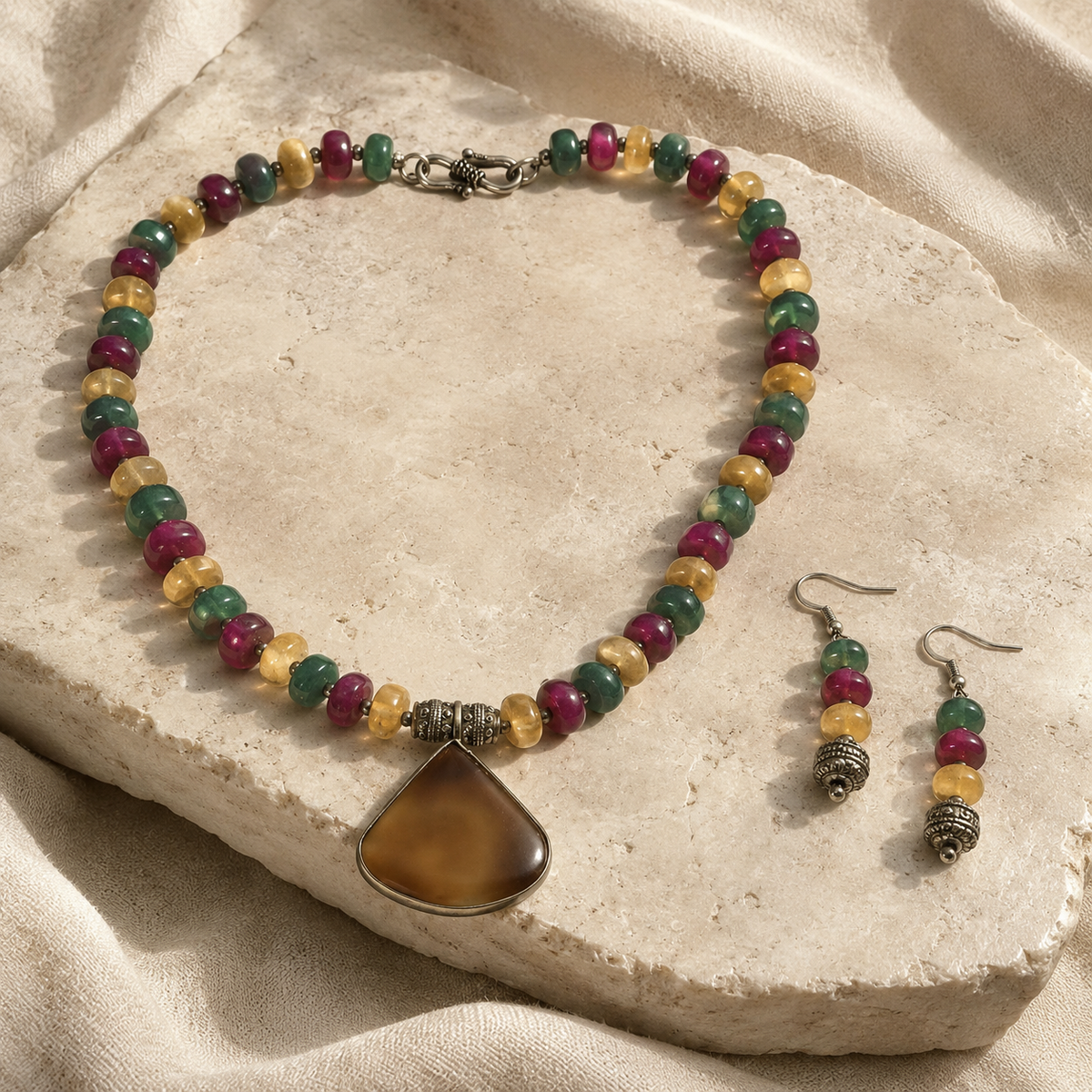 Multicolour Chakra Fan Pendant Set