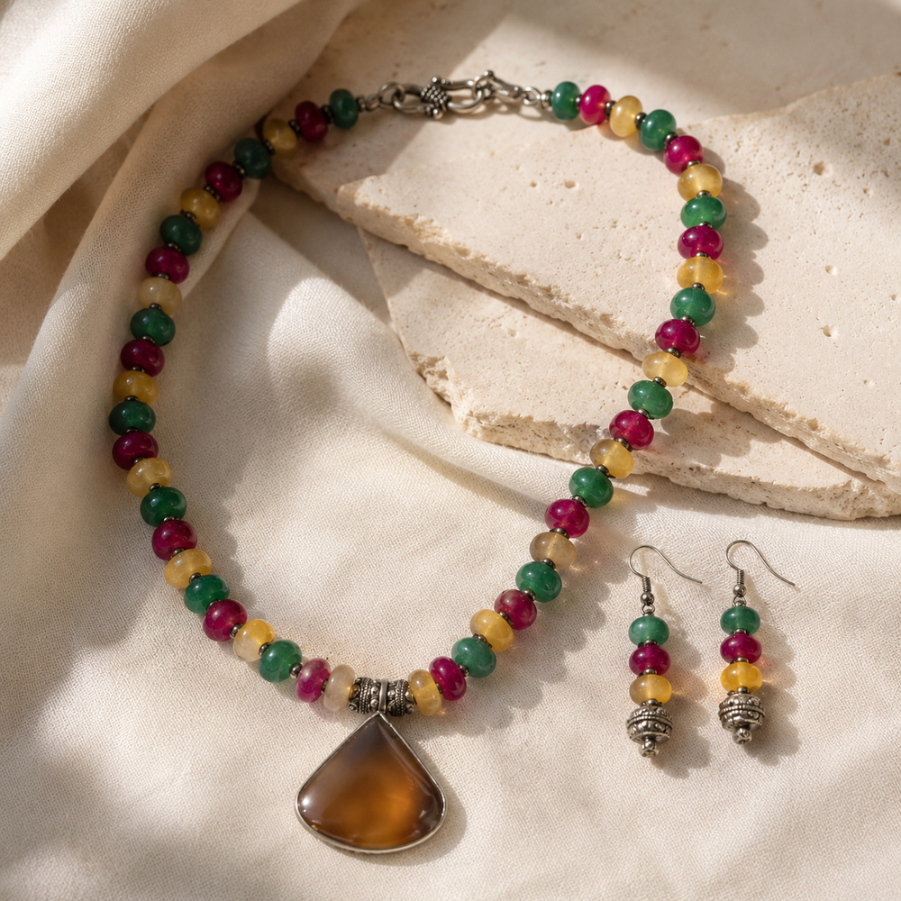 Multicolour Chakra Fan Pendant Set