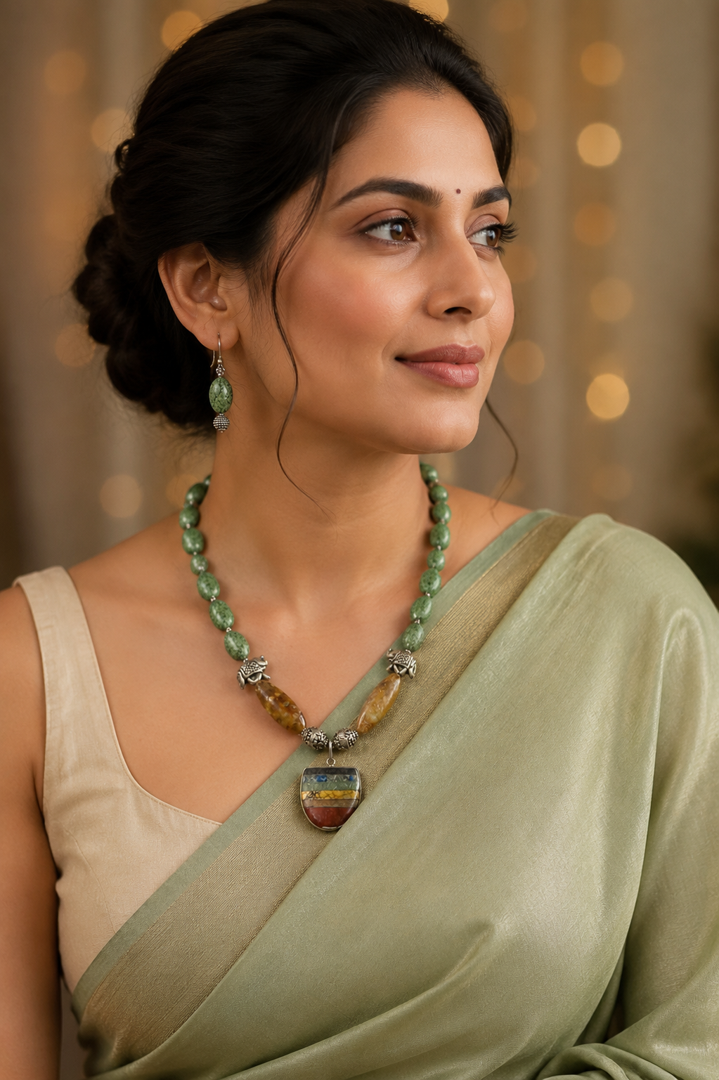 Green Elephant Pendant Statement Set in an alternate product view