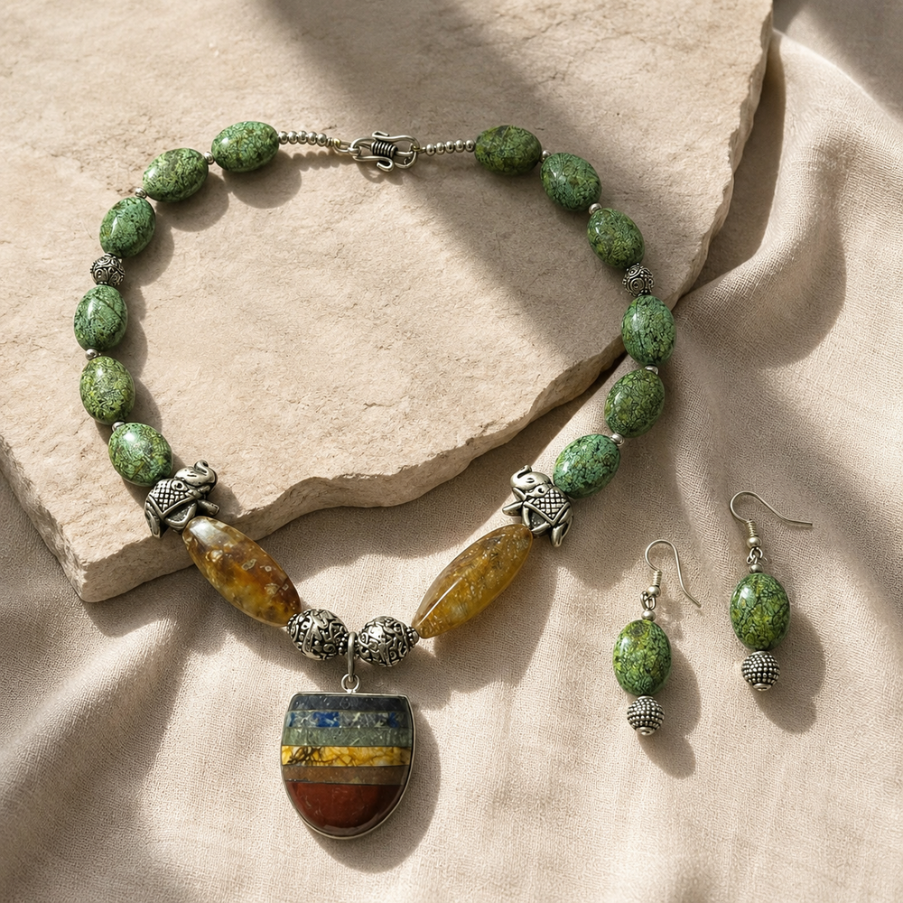 Forest Ember Banded Pendant Necklace Set
