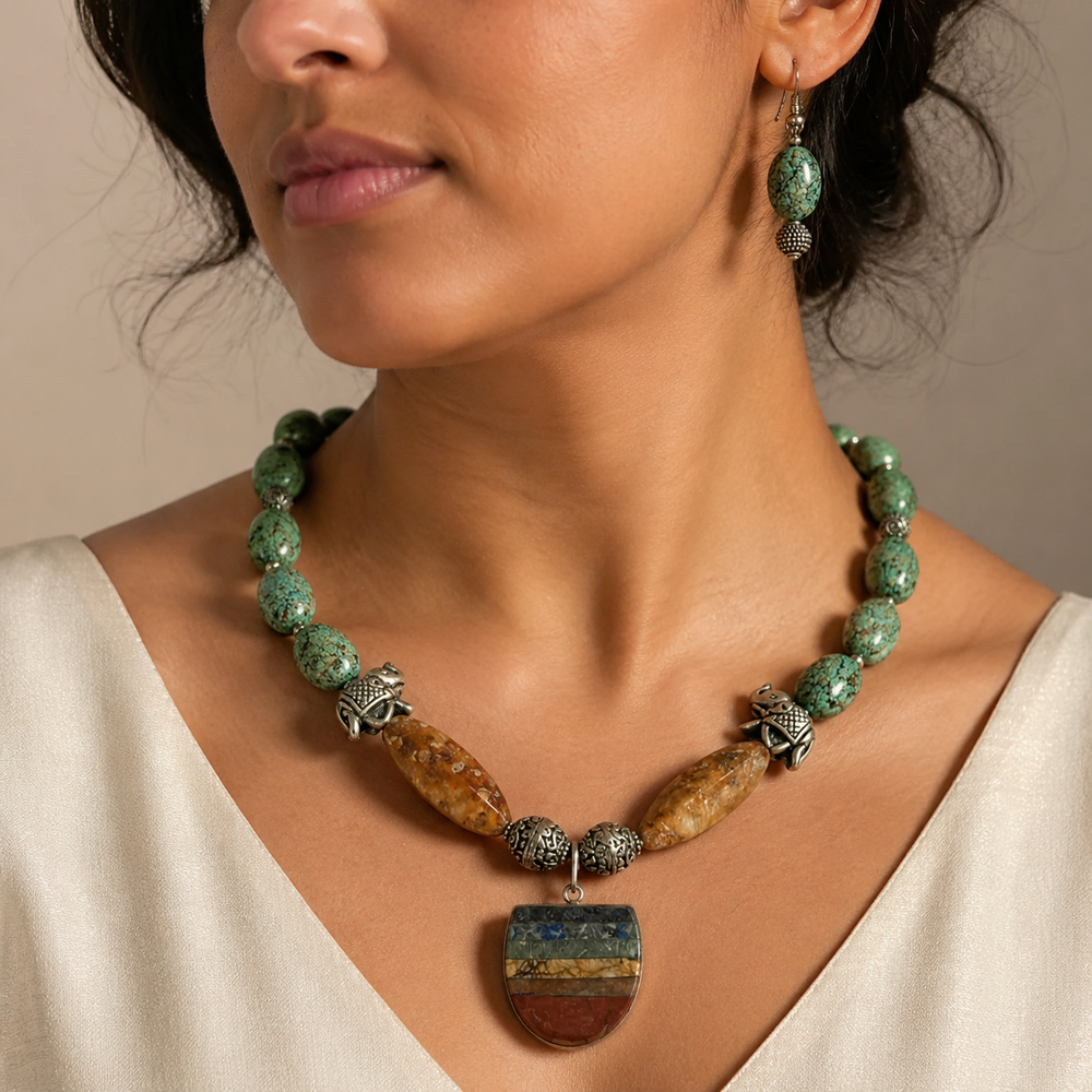 Forest Ember Banded Pendant Necklace Set