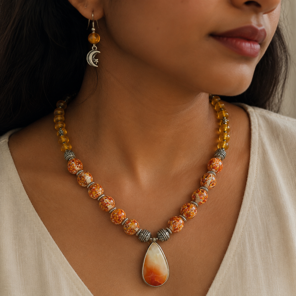 Sunset Ember Ombré Teardrop Necklace Set