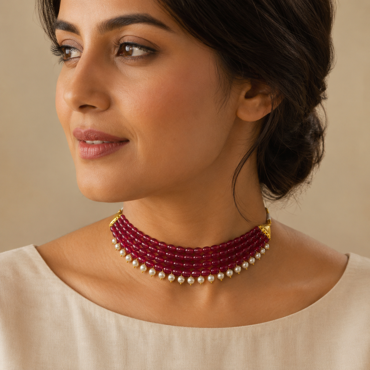 Ruby Bloom Pearl Choker