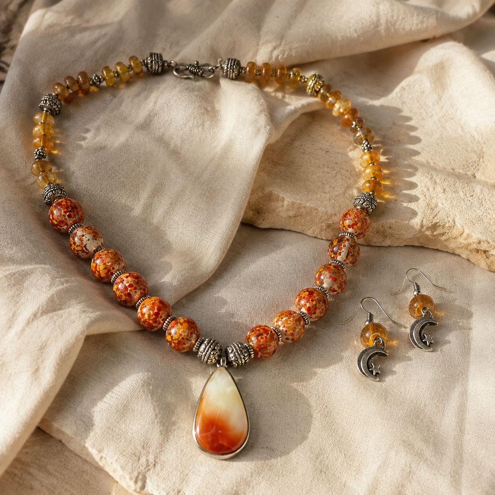 Sunset Ember Ombré Teardrop Necklace Set
